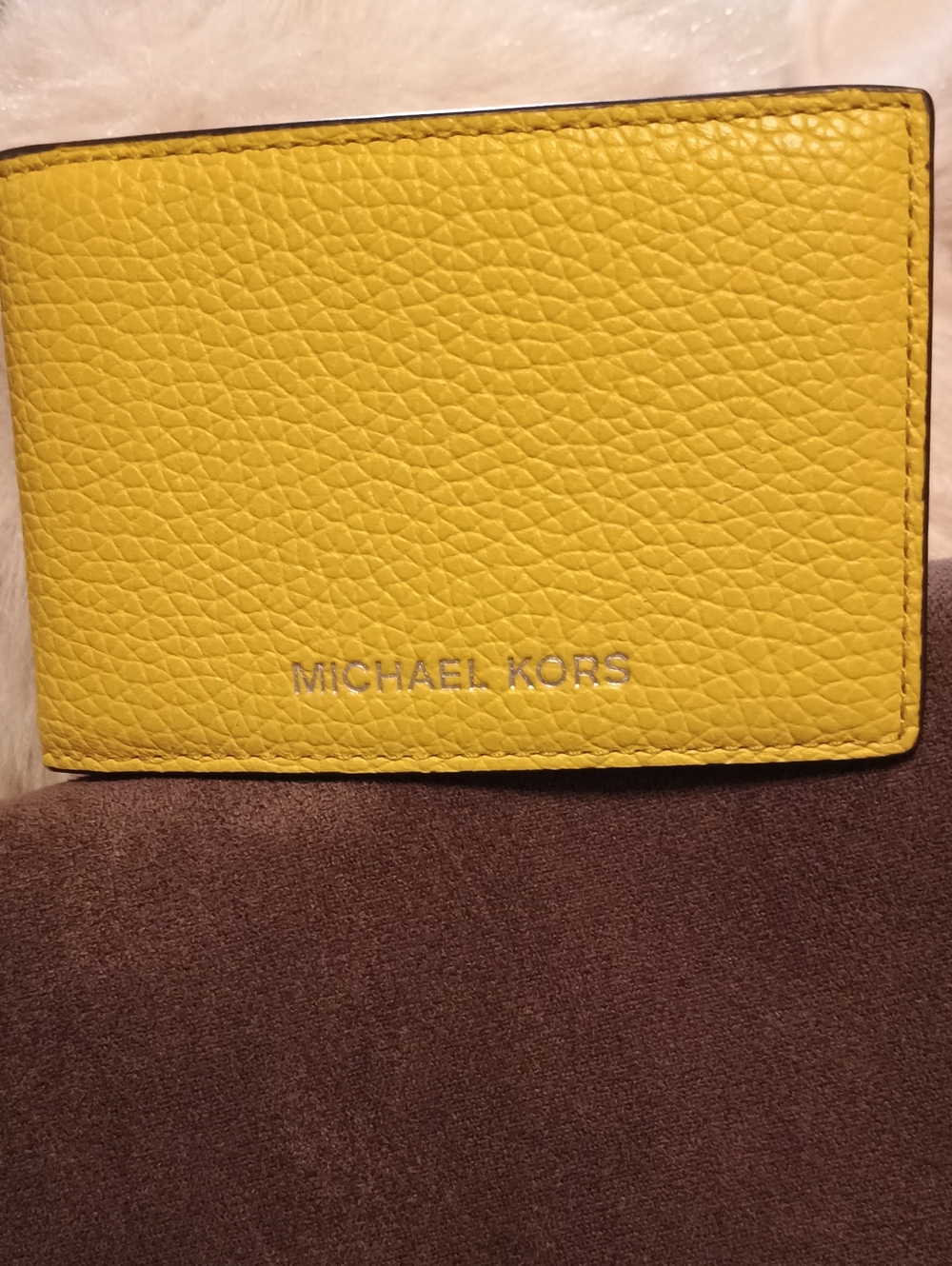 NWTS Michael Kors Cooper Two-Tone Yellow Pebbled Leather Compact ID Wallet